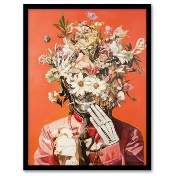 Cybernetic Blossom Hat – Pink Robot Bouquet Print