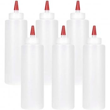 Juego de Botellas de Plástico para Salsas 16 oz con Tapa Roja