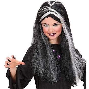 Parrucca da Strega Nera con Meches Bianche