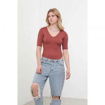 Body rosa con scollo a V