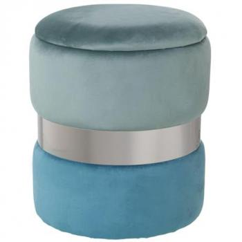 Puff Azul Plateado de Terciopelo 7 x 43 x 37 cm