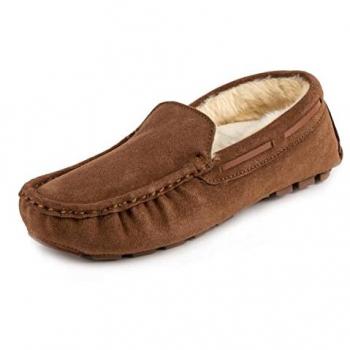 Men's Isotoner Real Suede Moccasin Slipper, Brown