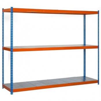 Estantería SimonRack de Acero Industrial, 2000x2400x750 mm, 3 Baldas, Capacidad 400 kg por Baldas, Color Azul/Naranja/Galva