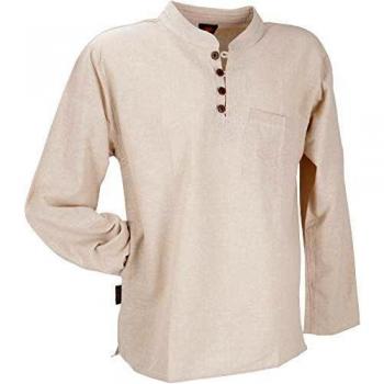 Alternative Bekleidung Nepal Ethno Hemd mit Kokosknöpfen, Herren, Creme, Größe:M