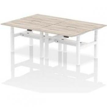 Air 1200 x 800mm Height Adjustable 4 Person Bench Desk Grey Oak Top with Scallop