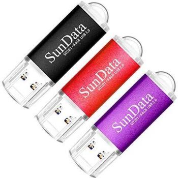 SunData 3 Pezzi Pendrive 64GB Chiavetta USB 3.0 archiviazione dati pen drive Fino a 90 MB/s, (3 Colori Misti: Nero, Rosso, Viola)
