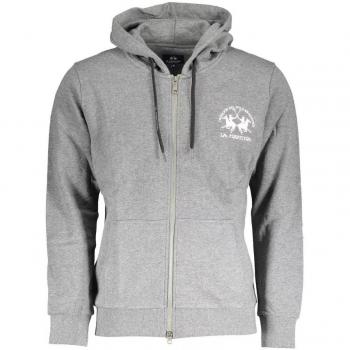 La Martina Gray Hooded Sweatshirt with Embroidery