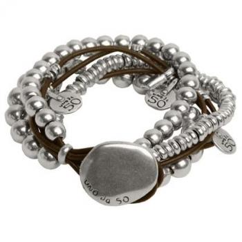 UNO DE 50 Pulsera LIO PARDO Acabado Plata y Cuero Aleacion Metales Producto Artesanal
