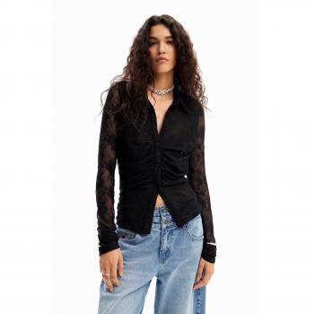 Top floral em tule preto L – Desigual