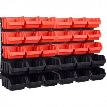 Organisateur de atelier 32 pcs, bacs de stockage et panneaux, rouge et noir