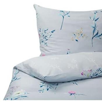 Funda Nórdica y Fundas de Almohada 240 x 220 cm Satén de Algodón Floral en Color Azul Claro