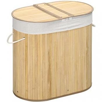 Cesto de Ropa con Tapa 100L, Clasificador de Ropa Sucia de 2 Secciones, Bolsa Extraíble de Bambú