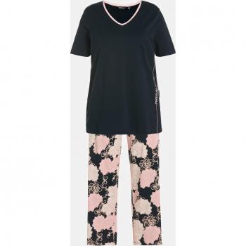 Pigiama donna a fiori, cotone, scollo a V, mezze maniche, Blu, Taglia 68/70