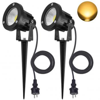 SanGlory 2 Pezzi 7W COB Faretti LED da Giardino 800 Lumen Bianca Calda 3000K