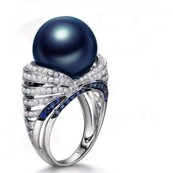 Elegant Silver Bridal Rings Featuring Blue Freshwater Pearl and Zircon Gems