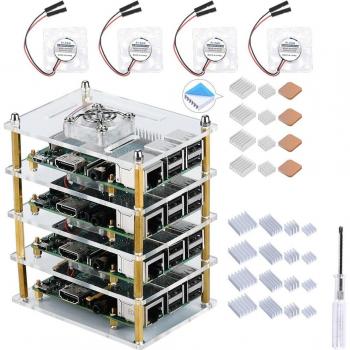 Raspberry Pi 4B/3B+/3B/2B/B+ Acrylic Case with Cooling Fan and Heatsink