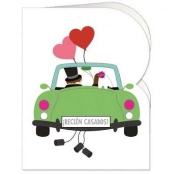 PAQ 90 ETIQUETAS BODA PAREJA NOVIOS COCHE VERDE