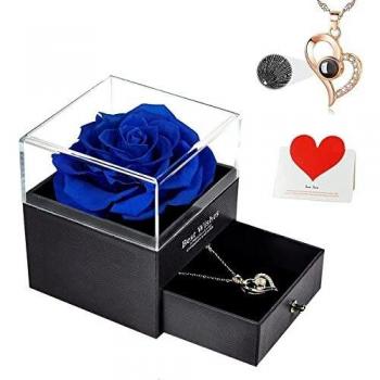 100‑Language “I Love You” Blue Rose & Heart Pendant