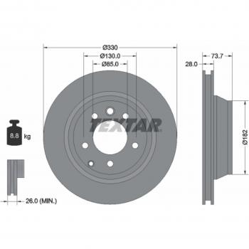 TEXTAR Hochkarbonisierte Belüftete Bremsscheibe hinten für VW/AUDI/PORSCHE 92122005