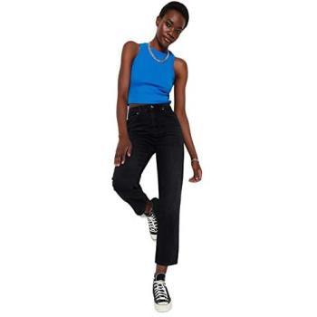 Černé rovné jeans s vysokým pasem – Trendyol