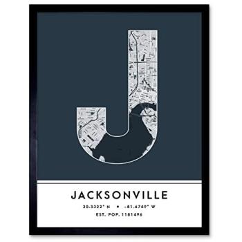 Urban Jacksonville Florida Map Typography Home Décor – 12x16 Inches