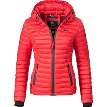 Marikoo Steppjacke Samtpfote mit Kapuze, ultraleichte Übergangsjacke für Damen in Rot, Größe XS