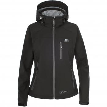 Chubasquero Softshell Trespass para Mujeres, Modelo Bela II, Negro y Gris