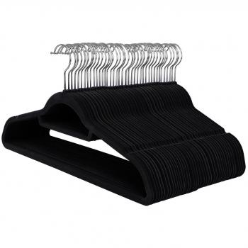 SONGMICS Appendiabiti Vellutati, Set di 50 Grucce, Antiscivolo, Gancio a 360°, Nero