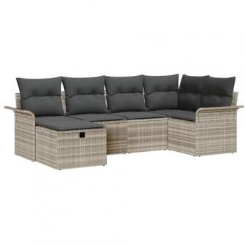 Set Divano Outdoor 6 unità in Polyrattan grigio chiaro con cuscini