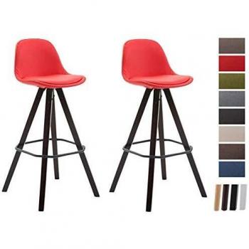 CLP Franklin Barhocker Set, Kunstlederbezug rot, Holzgestell Farbe Cappuccino