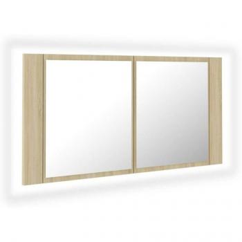 Espejo Iluminado 90x12x45 cm con Soporte de Madera de Roble