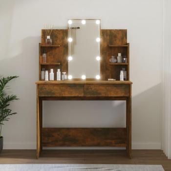 Smoked Oak Dressing Table with LED 96x40x142 cm vidaXL
