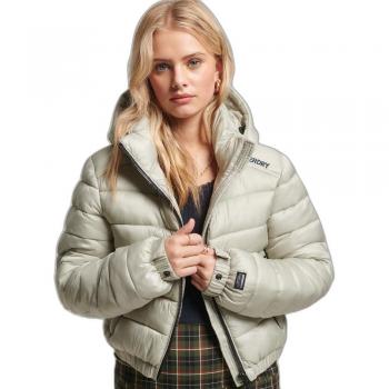 Plumífero corto Superdry en gris verdoso para mujer