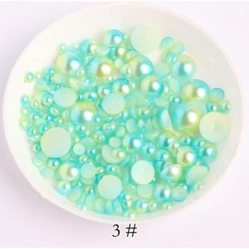 Perles ABS, 600 pièces, demi-rondes à dos plat, mixte, effet AB sirène, Nail Art