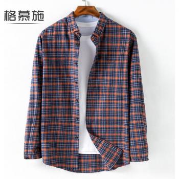 Flanell Langarm Herrenhemd, 100% Baumwolle, kariert, lässig, Größen S-6XL