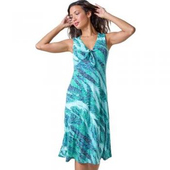Robe Élastique Verte à Motif Roman