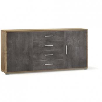 Credenza Moderna 2 Ante e 4 Cassetti Noce Stelvio e Ossido Nero 84x174x41 cm