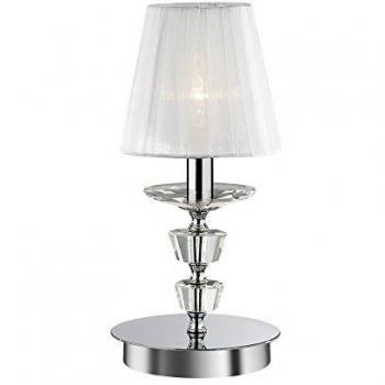 Pegaso 1 Light Large Table Lamp in Chrome Finish with White Organza Shade and Crystal Accents, E14