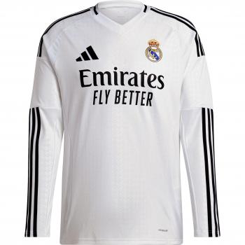 Real Madrid 2024-2025 Official Home Jersey by Adidas (Long Sleeve, White, XL)