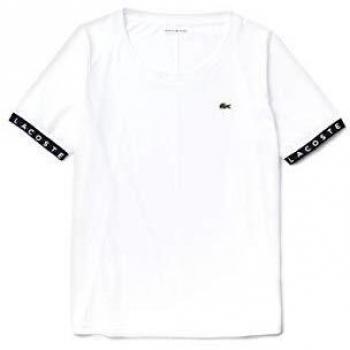 Lacoste Damen TF5206 T-Shirt Rundhals, Frauen Basic Tshirt, Tee, Regular Fit, Navy Blau/Weiß