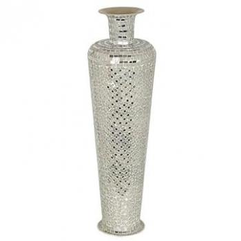 Jarrón Elegante de Metal y Mosaico Plata