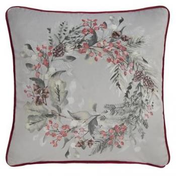 Winter Sprigs Velvet Filled Cushion Green