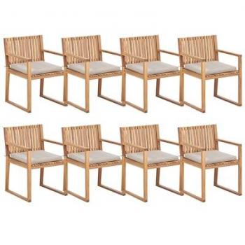 Set Acacia Marrón 8 Sillas Jardín con Cojín Gris Pardo – Línea Sassari II