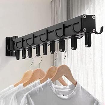Adjustable Swivel Hanger Bar, 60cm Heavy-Duty Iron Wall Mount with 21 Hooks, Rotating Rack for Closet Storage Solution, Perfect for Use in Laundry Room/Bedroom