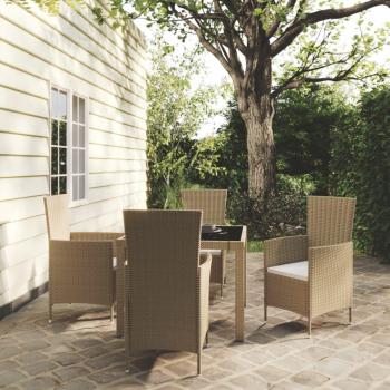 Beige Poly Rattan 5 Piece Outdoor Dining Set with Cushions
