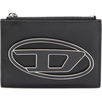 Porte-cartes en cuir noir avec fermeture éclair