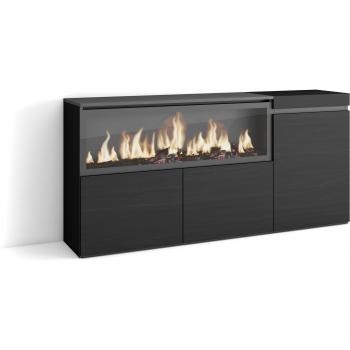Buffet bahut enfilade Meuble de séjour 158 × 35 × 75 cm, 1 feu électrique XXL, Noir RF3282