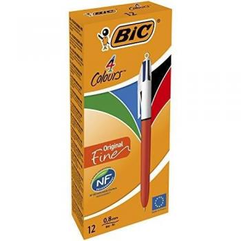 Bic 4 Colours Fine Ballpoint Pen 0.8mm Tip Red White Barrel