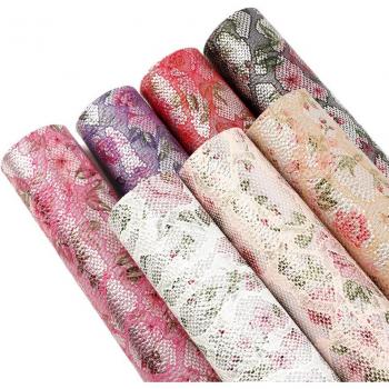 Kit Litchi Oro con diseño floral: 7 piezas 20×34cm, cuero sintético – Para crear bolsos y fundas de teléfono