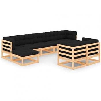 Set Divani da Giardino 9 pz con Cuscini Antracite Legno Pino